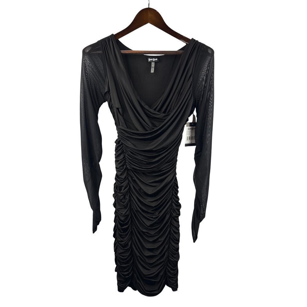 Women’s Bisou Bisou Large Black Long Sleeve Ruffled Bodycon Dress